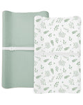 Changing Pad Cover for Baby Boy Girl 2 Pack, Muslin Changing Table Pad Covers with Boho Style, Neutral Nursery Bedding Essentials Soft and Breathable (Fern Leaf & Sage)