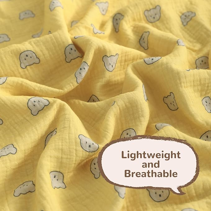 NTBAY 2 Layer Muslin Cotton Baby Swaddle Blanket, 42x60 Soft and Breathable Receiving for Newborns and Infants, Perfect for Crib, Stroller, Travel, Lightweight Nursery Blanket, Honey Bear