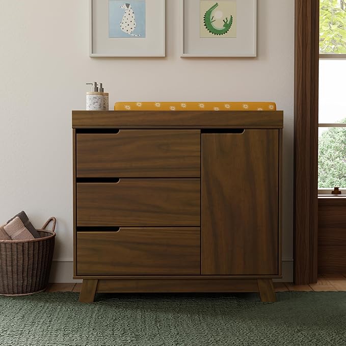 Babyletto Hudson Changing Table Dresser Combo w/Removable Tray - GREENGUARD Gold Certified 3-Drawer Baby Dresser with Table Top & Side Cabinet - Diaper Changing Station for Nursery, Easy to Assemble