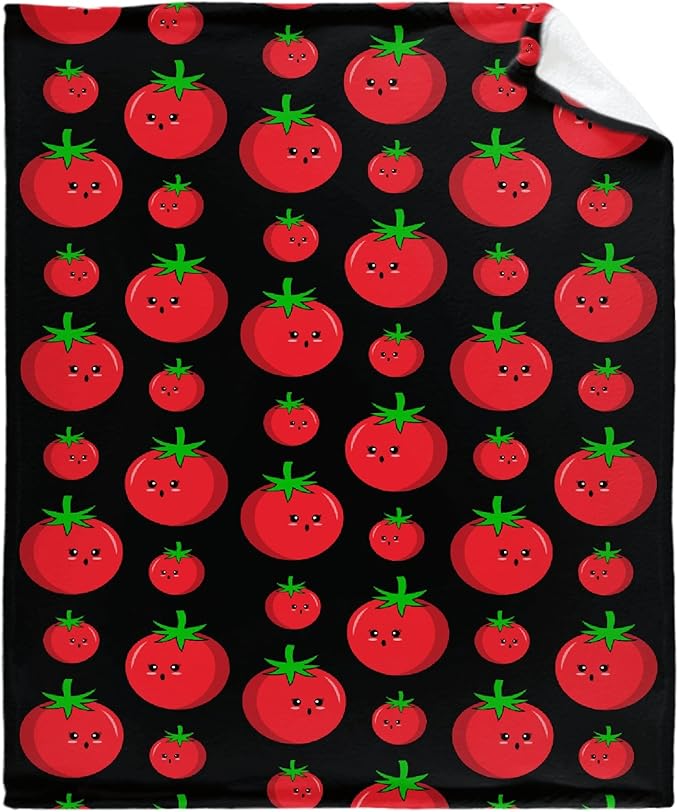 Thuswarm Cute Tomato Kawaii Black Flannel Throw Blanket Warm Cozy Soft Funny Print Blankets for Bed Couch Sofa Room Decoration Gifts 50”×40” Small for Kid