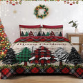 Christmas Full/Queen Size Quilt Set, Black Red Plaid Lightweight Bedspread Coverlet with Pillow Shams for Kids and Adults, Retro Colorful Pine Tree 3 Pcs Bedding Bed Cover