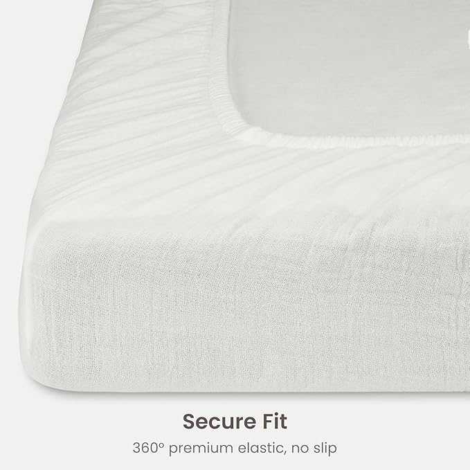 Bioweaves Organic Cotton Muslin Crib Sheet, GOTS Certified Fitted Crib Mattress Sheet, Extra Soft & Breathable for Toddler, Baby Boys & Girls, 52" x 28”, 8 Inch Pocket, White