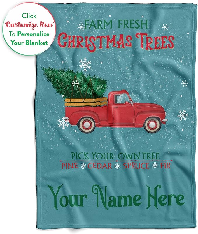 Personalized Plush Christmas Blanket | Cozy Fall Throw Blanket | Custom Winter Blankets | Red Truck Christmas Throws | Santa Sofa Bed Throw | Customized Soft Christmas (Fleece 50x60)