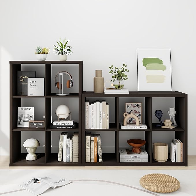 14.6 * 43.8 * 30.7 inches Engineered Wood 6 Cube Organizer, Black Cube Shelf with 6 Cube Storage, Cube Closet Organizer for Bedroom, Bathroom, Office, Dark Brown