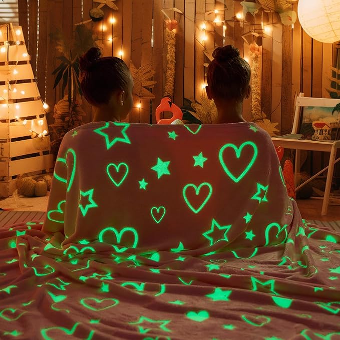 inhand Birthday Gifts Toys for Girl Pink Heart Glow in The Dark Blanket Thanksgiving Throw Blanket Cute Kids Blanket Pink Heart Soft Fleece Throw Blanket for Kids（30x40 Pink ）