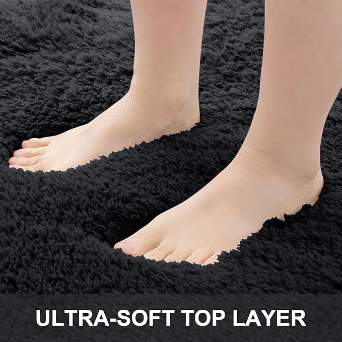 OLANLY 2x8 Machine Washable Runner Rugs for Hallway, Soft Fluffy Shaggy Bedside Rugs for Bedroom, Living Room, Indoor Floor Carpet for Kids Girls and Boys, Nursery Rooms, Home Decor Aesthetic, Black