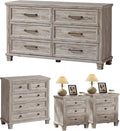 Farmhouse Bedroom Dresser and Nightstand Set of 4, 6 Drawer Low & 5 Drawers Dresser & 3 Drawer Nightstand Set with Wooden Legs, Rustic Wood Furniture for Bedroom, Hallway, Grey