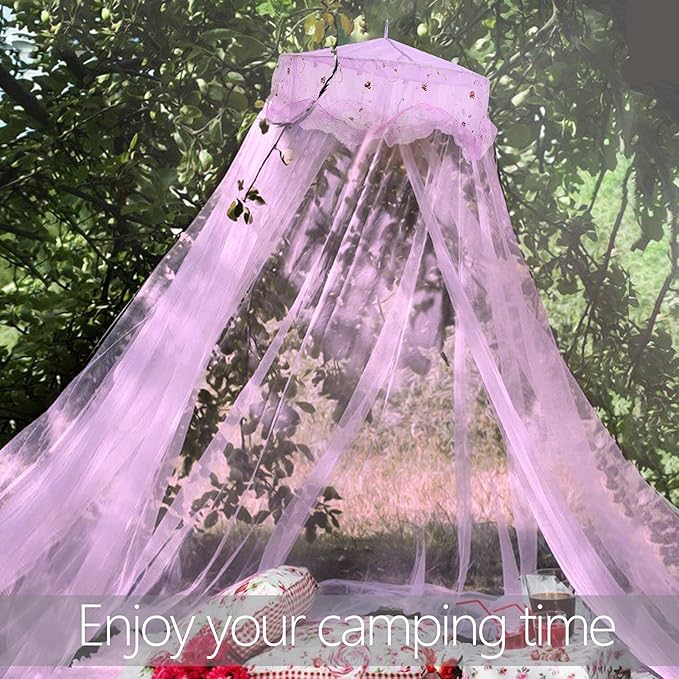 Bed Canopy for Girls, Princess Canopy Bed Curtains for Twin to King Size Bed, Canopy for Bed Baby Kids Adult, Bed Netting Canopy for Bedroom Decor Reading Nook, Summer for Outdoor Camping, Purple