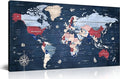 ZHAOSHOP Blue World Map Wall-Art For Office - Large World Maps For Wall - Canvas Wall Art Stretched and Framed Ready to Hang Size 40" x 20"