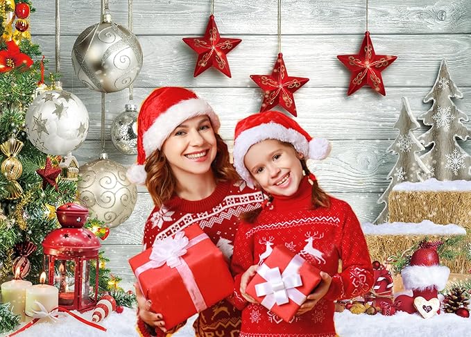 CYLYH 8x6ft Christmas Backdrop for Photography White Wood Floor Photography Backdrop Winter Snow Wooden Floor Xmas Background Newborn Christmas New Year Party Banner Decorop