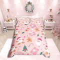 Feelyou Merry Christmas Bedding Set Cookies Candy Duvet Cover Set for Kids Boys Girls Pink Christmas Comforter Cover Quilt Cover Bedroom Collection 2Pcs Twin Size,No Comforter