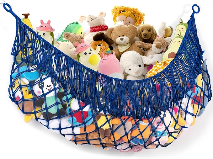 Stuffed Animal Hammock - Extra Large 56'' Long, Stuffed Animal Storage, stuffed animal Holder net, Toy Hammock Large, Toy Storage Hanging Organizer - Sapphire blue