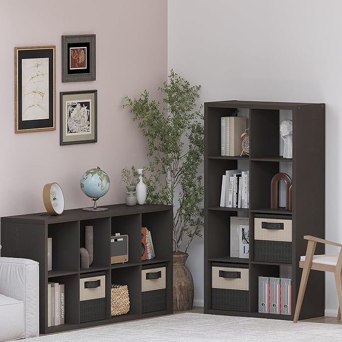 14.6" x 30" x 57.9" Eight Cubes Storage Shelf, Wooden Cube Storage Organizer with 8 Cubbies, 8 Cubbies Shelf for Bedroom, Office, Living Room, Playroom, Dark Brown