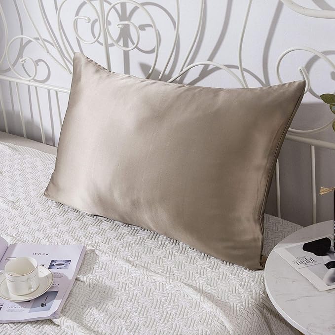 SLPBABY 100% Natural Pure Silk Pillowcase for Hair and Skin, Both Side 19 Momme Silk, Luxury Smooth Satin Pillowcase Cover with Hidden Zipper (King, Taupe)