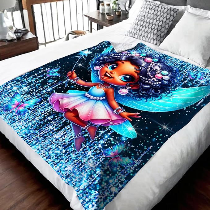 Blanket for Girls, Fairy Throw for Kids Teens Adults 60x80 Inches Soft Warm Lightweight Cute Black Throw Blankets for Sofa Couch Bed Travel Daughter Birthday Gift