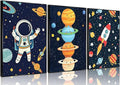 3Pcs Space Nursery Wall Art Whimsical Outer Space Astronauts Kid Decor Pictures Rocket Planet Posters Prints for Boys Room Girls Room Kids Room Decoration Unframed