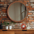 MAGFLERUM 24 Inch Round Wood Circle Mirror - Boho Style Wall Decor for Bedroom, Living Room, Hallway (Brown)