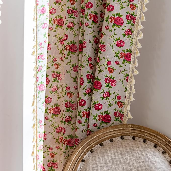 ENJOYBRIDAL Floral 63 Inch Curtains for Living Room Bedroom Drapes Farmhouse Vintage Semi Sheer Short Window Curtains 2 Panel Sets Boho Cute Rustic Dining Room Rod Pocket Window Treatments