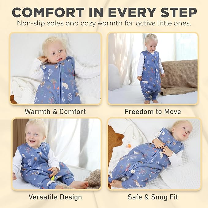 Mama Cheetah Toddler Sleep Sack with Feet 4T - 5T, 2.5 TOG Organic Cotton Baby Sleeping Bag with Legs, Baby Wearable Blankets for Walkers w/ 2-Way Zipper, Baby Sleep Sack for Girls & Boys, XL