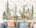 Large Jungle Animals Wall Decals Forest Tree Wall Decal Peel and Stick Woodland Bear Fox Deer Wall Stickers Giant Mountain Art for Bedroom Nursery Room MS230