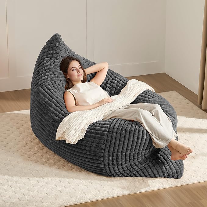 3-in-1 Giant Bean Bag Chair for Adults & Kid, Convertible Floor Sofa to Mattress, High-Density Foam Bean Bag Bed with Washable Cover, Multi Functional Lounge Couch for Bedroom, Living Room (Dark Grey)