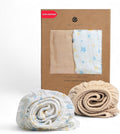 Salt Earth 100% Organic Cotton Muslin Standard Fitted Crib Sheet, 52"x28", 2 Pack Soft Breathable Natural Cotton Sheets Baby Mattress Bed Sheets, No Slip Neutral Baby Crib Sheet (Beige & Blue Star)