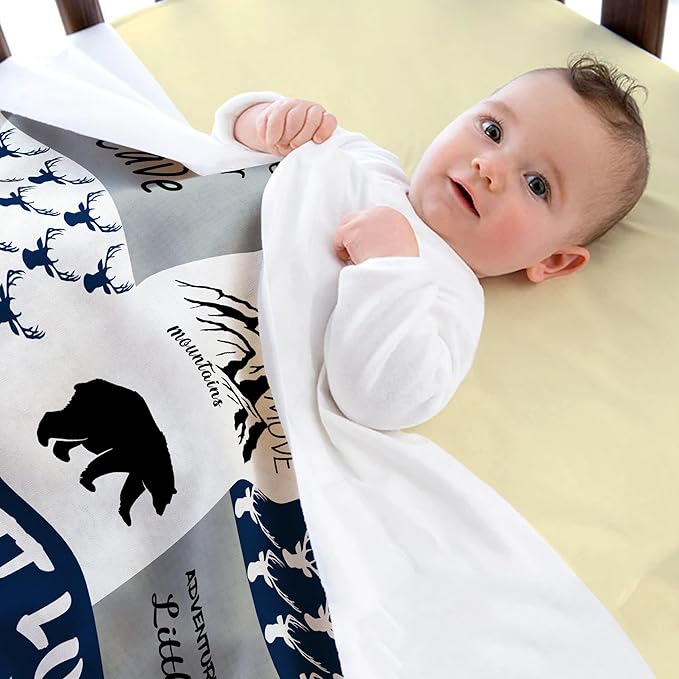 Ship Next Day, Personalized Baby Boy Blanket Gifts, Custom Receiving Blankets for Boys, Woodland Kids Blanket with Name, Customized Newborn Swaddle Blankets, Baby Shower Birthday