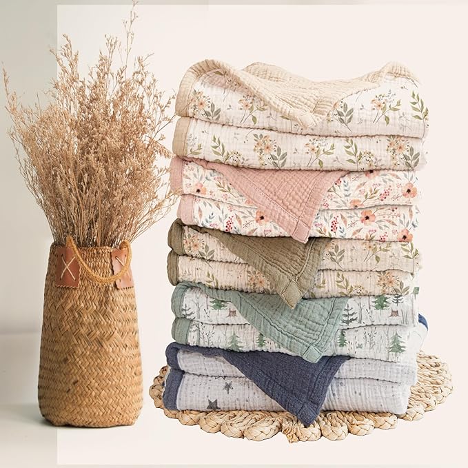 lulumoon Muslin Baby Blanket for Girls: Lightweight Cotton Blanket for Newborn - Soft Nursery Blanket for Stroller 47x47 Inches (Ivory Flower)