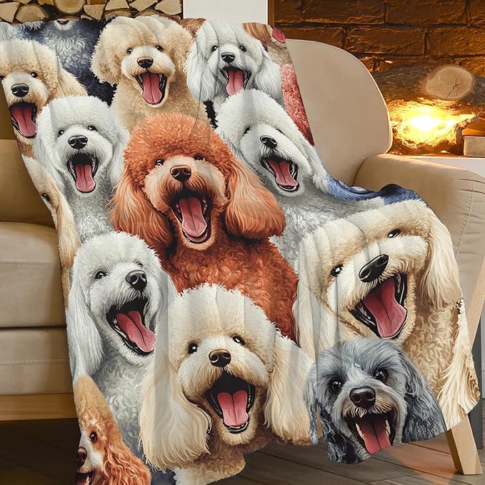 Cute Poodle Blanket Funny Dog Poodles Throw Blankets Gifts for Girls Boys Cozy Warm Soft Fuzzy Flannel Throws Plush Stuffed Animal Colorful Pet Fleece Gifts for Kids Men Women for Sofa Bed 50"x60"