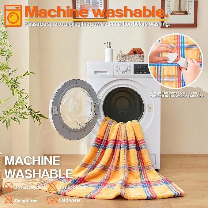 Electric Blanket Heated Throw, Soft Flannel 50"x60" Plaid Heating Blanket with 8 Hours Auto Off 10 Fast Heating Levels Machine Washable Sherpa Heated Blanket with Overheating Protection