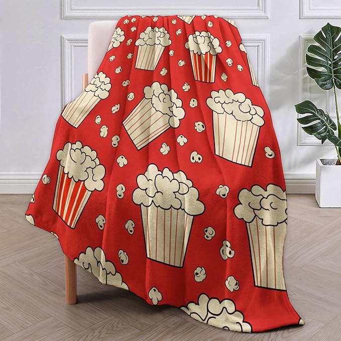 Movie Popcorn Blanket Gifts for Women Girls Adults Kids Soft Warm Lightweight Cozy Cinema Popcorn Theme Throw Blankets for Bed Sofa Couch Living Room Decor 80x60in