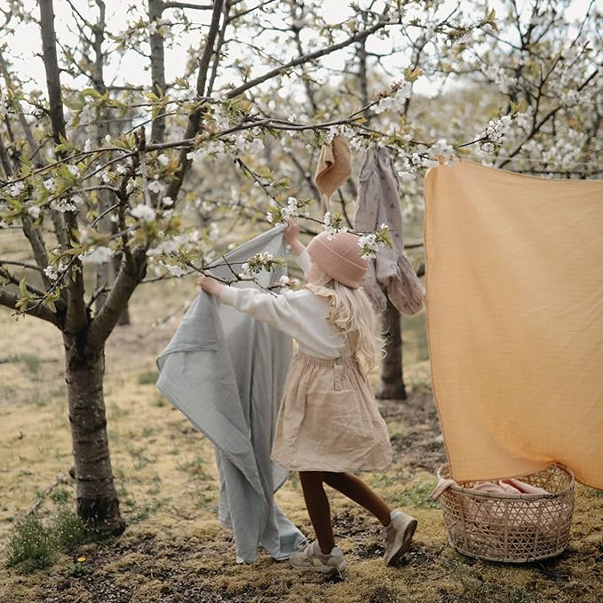 mushie Muslin Baby Swaddle Blanket | 100% Organic Cotton (Tradewinds)