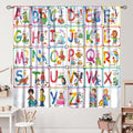 Kids Alphabet Curtains Cartoon Animal Funny Education Learning Curtain with Rod Pocket for Bedroom Nursery Children Toddler Decor Drapes Window Treatments 2 Panels Set 63" W X 63" L