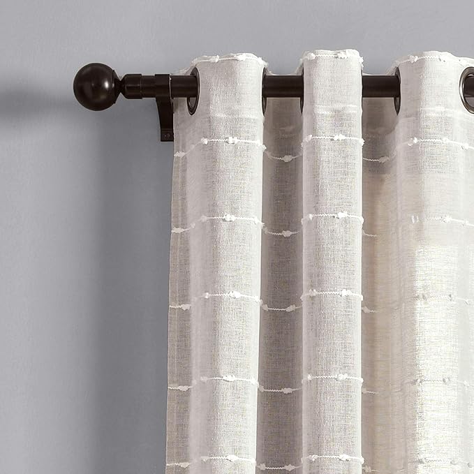 Lush Decor Farmhouse Textured Grommet Sheer Window Curtain Panel Pair, 38"W x 95"L, Beige