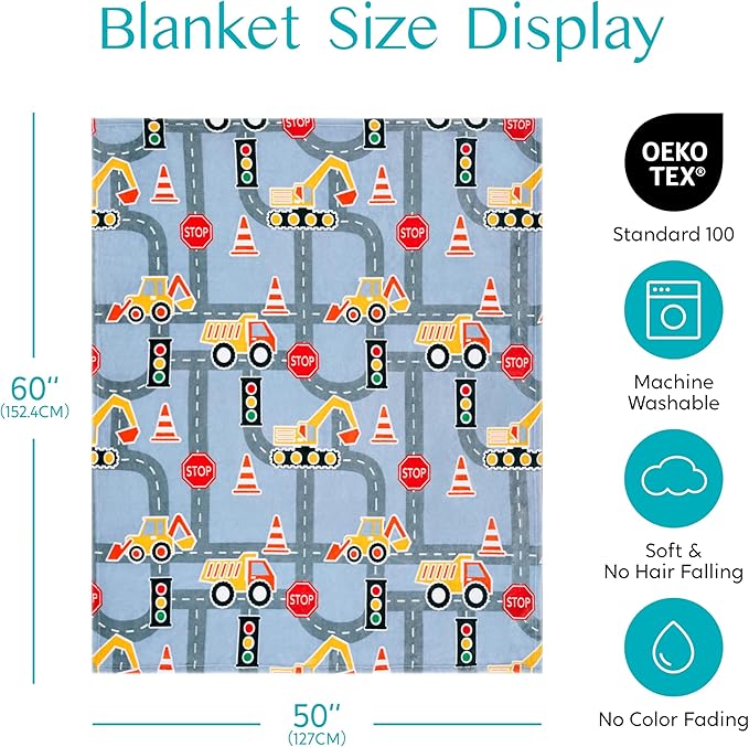 Joiedomi Glow in The Dark Blanket Construction Gifts for Boys Age 2 3 4 5 6 7 8 9 10 11 12 Year Old Boy Gifts, Soft Cozy Flannel Kids Throw Blanket, Birthday Bedroom Decor 50"×60"