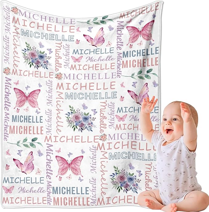 Ships Next Day, Personalized Baby Blankets, Custom Baby Blanket with Name for Girls,Gift for Chrismas Birthday Memorial Day, Customized Flannel Blanket for Kids Adults 30"X40"
