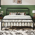 SHA CERLIN King Size Metal Platform Bed Frame with Victorian Style Iron-Art Headboard and Footboard, Easy Assembly, Under Bed Storage, No Box Spring Required, Black