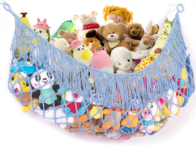 Stuffed Animal Hammock - Extra Large 56'' Long, Stuffed Animal Storage, stuffed animal Holder net, Toy Hammock Large, Toy Storage Hanging Organizer - Light blue