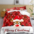 LUVIVIHOME 3PCS Merry Christmas Comforter Set King Size, Snowflake Cartoon Funny Cute Elk Deer Bedding, Xmas Christmas Bedroom Decor, Soft Microfiber White Red Quilt, 2 Pillow Shams