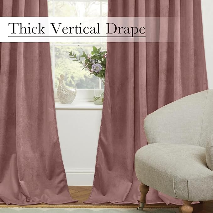 StangH Wild Rose Mauve Velvet Curtains 90 inches Long Living Room Thermal Insulated Window Drapes Privacy Protect Curtain for Nursery Kids Bedroom, W52 x L90, 2 Panels