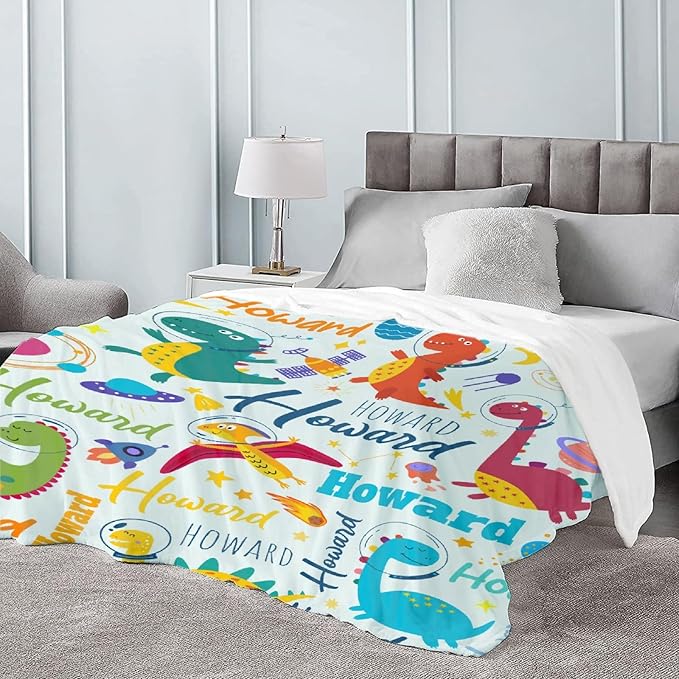 Dinosaur Lover Personalized Blanket with Custom Baby Dinosaur Custom Name Flannel Blanket Soft Throw Meaningful Gift for Toddlers Girls Boys Kids Pets 80 * 60" L for Adult