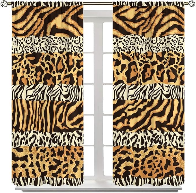 Leopard Print Blackout Curtains, Wild Animals Print African Tropical Skins Window Treatments for Bedroom Living Room 55" W X 63" L