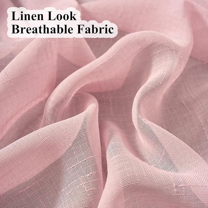 Blush Pink Sheer Curtains 108 Inches Long, Linen Look Textured Light Filtering Drapes for Girls Room, Light Pink Transparent Window Decor, Floor to Ceiling Pinch Pleat Curtain with Hooks