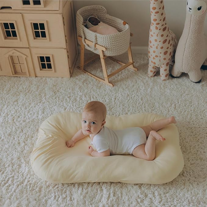 Aila + Aiden Baby Lounger | Organic Cotton Infant Lounger | Adjustable & Portable Floor Lounger |Supervised Use | Soft, Breathable, Washable Cover - Snuggle Collection - (Cream)