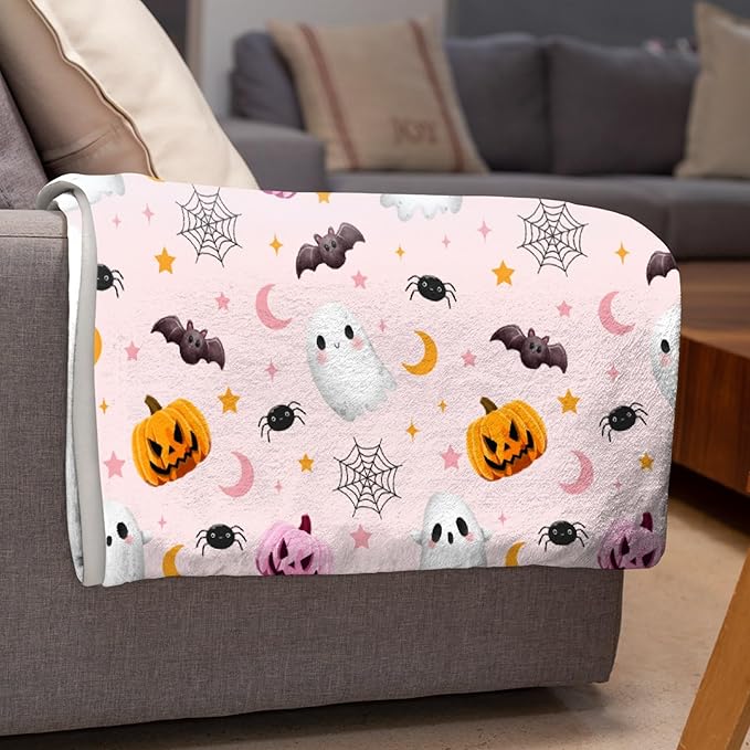 Cute Ghost Blanket for Boys Girls - Halloween Decor for Couch/Bed/Living Room - Ultra Soft Blanket Home Decor for All Seasons - 90"x120"-Familys/King Size