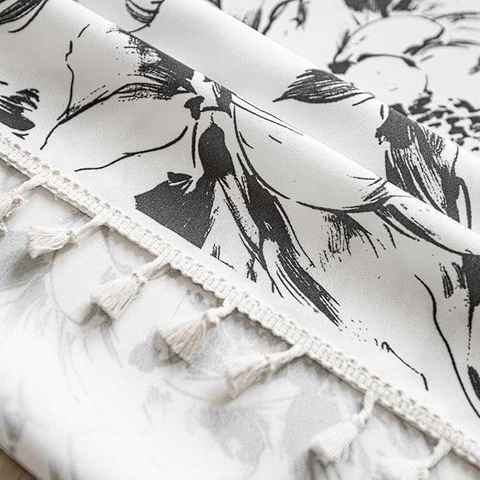 ENJOYBRIDAL Floral Curtains 63 Inches Long Semi Sheer Living Room Drapes Boho Bedroom Rod Pocket Short Window Curtain Panels Cute Patterned Light Filtering Farmhouse 2 Panels Window Treatments