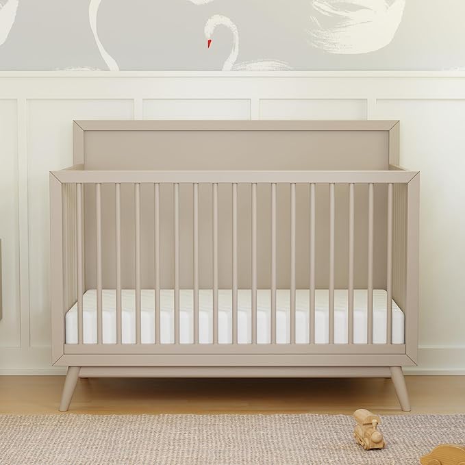 Babyletto Palma 4-in-1 Convertible Crib with Toddler Bed Conversion Kit in Taupe, Greenguard Gold Certified