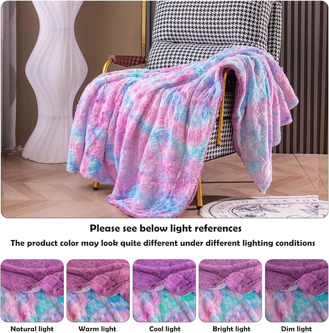 NEWCOSPLAY Super Soft Faux Fur Throw Blanket for Couch Purple Rainbow Sherpa Fuzzy Plush Warm Blanket for Sofa Bed (Purple Rainbow, Throw(40"x50"))