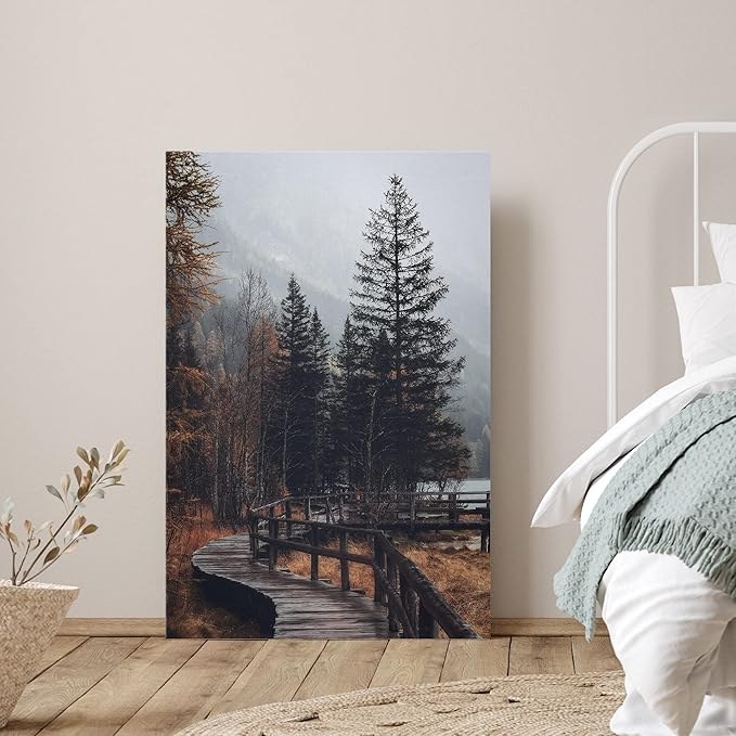 SIGNWIN Canvas Wall Art Autumn Dramatic Forest Landscape Living Room Orange Photography Rustic - 16x24 inches