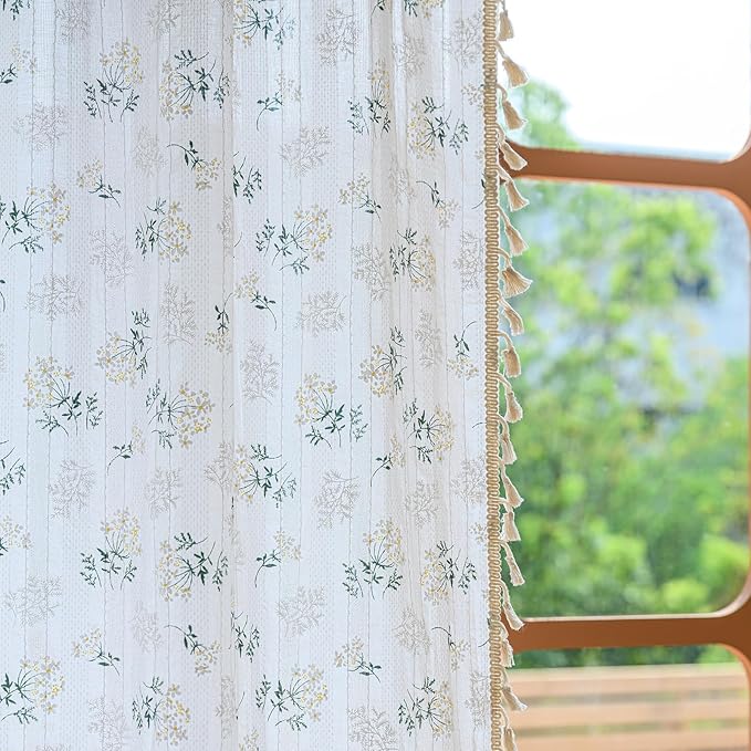 ENJOYBRIDAL Floral 96 Inch Curtains for Bedroom Living Room Drapes Boho Rod Pocket Semi Sheer Long Window Curtains 2 Panel Sets Farmhouse Light Filtering Vintage Patterned Window Treatments